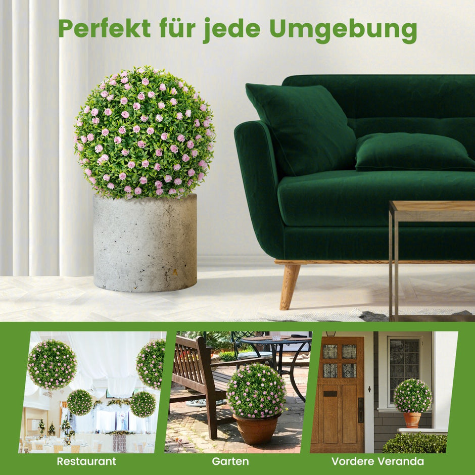 buxbomkulor – UV beständiga dekorativa topiary konstgjord växt – 2 Ø 37 cm – Rosa