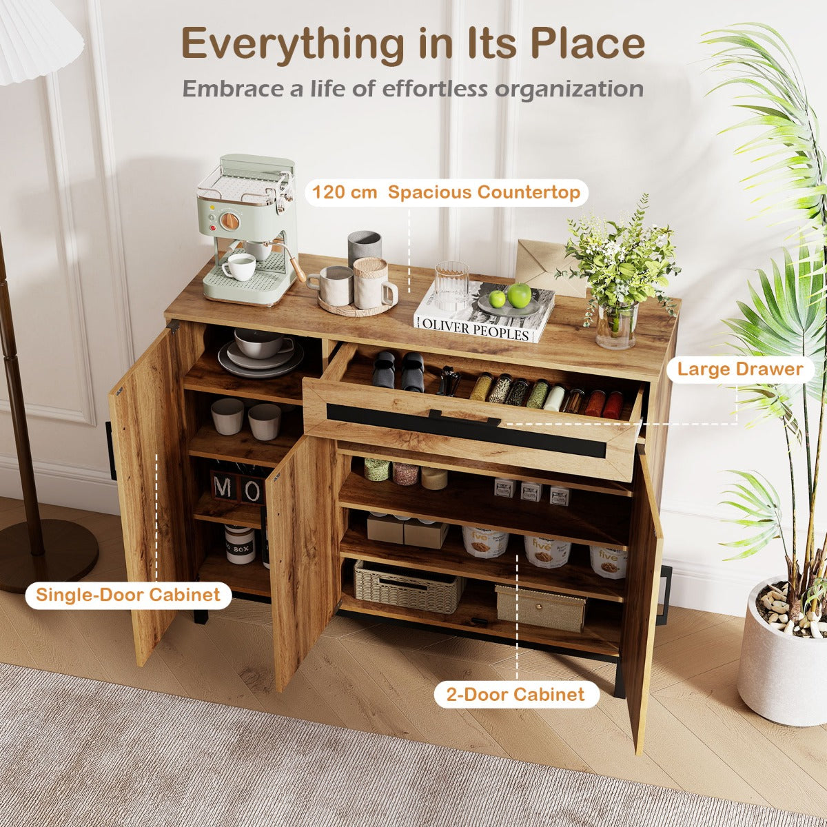 Buffet – Sideboard Sidobord Trästort lantliv Förvaringsskåp – 120 cm – Natur