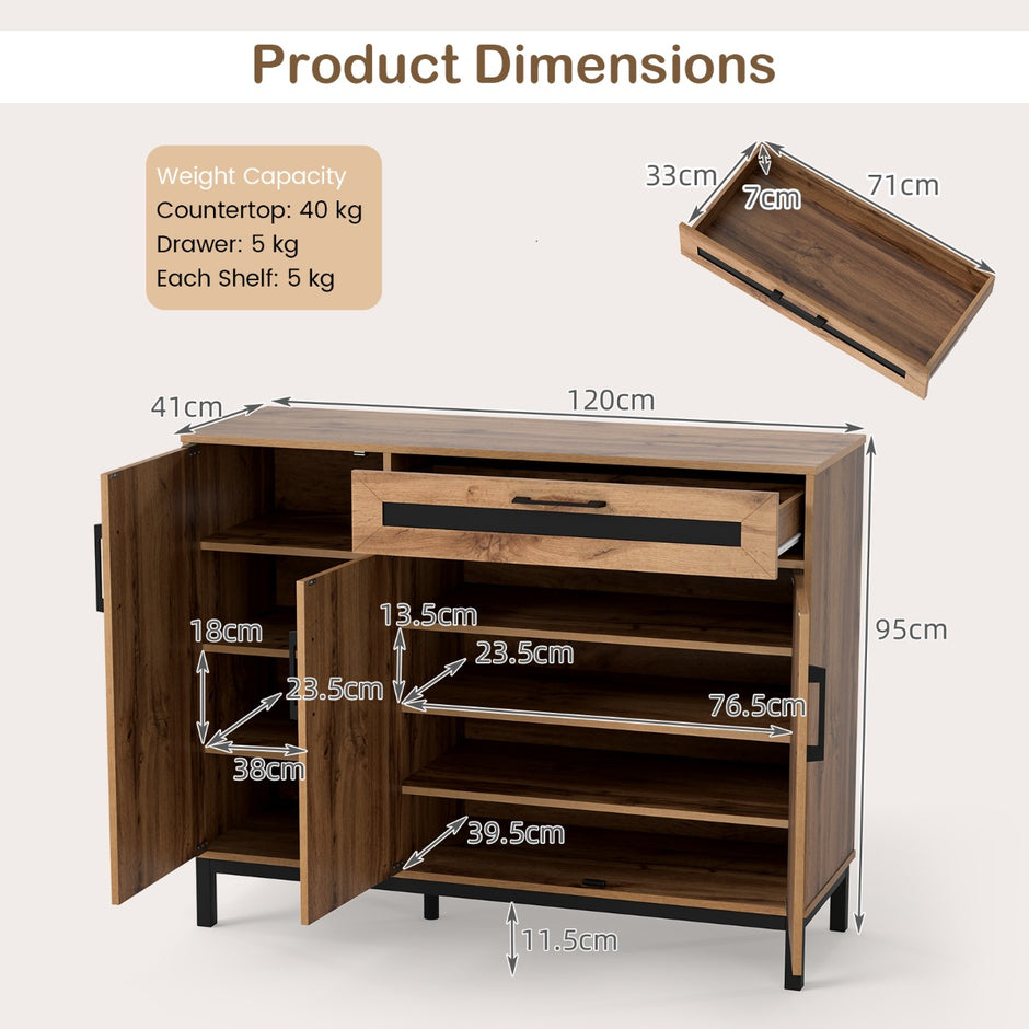 Buffet – Sideboard Sidobord Trästort lantliv Förvaringsskåp – 120 cm – Natur