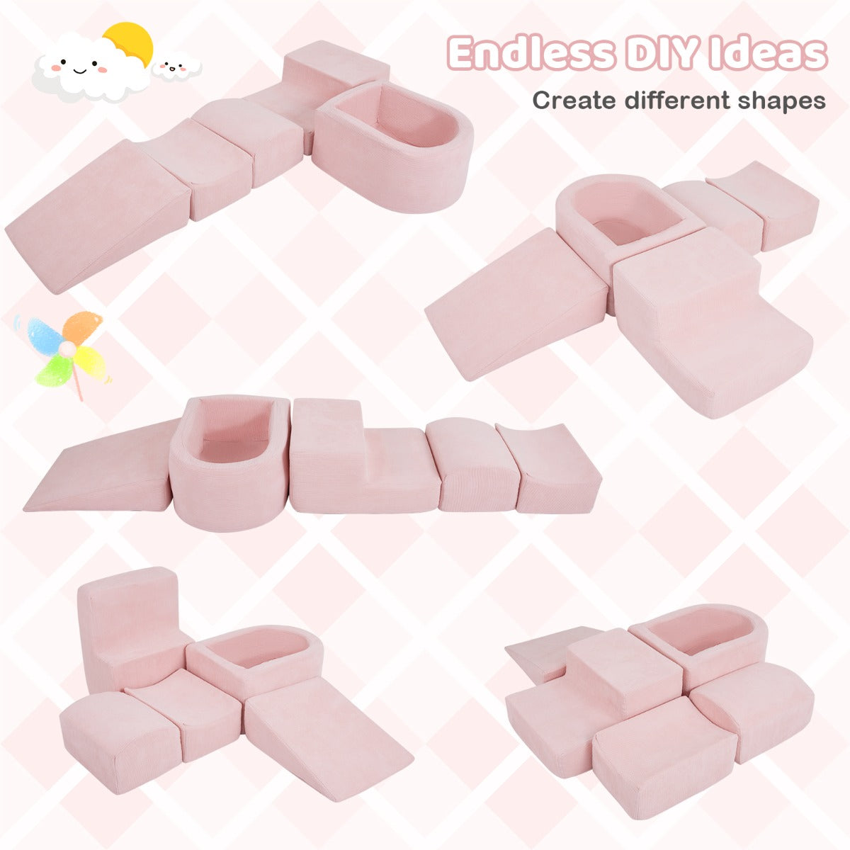 pack – skumbytteklossar med bollgrav (utan bollar) och snörklädsel klätterblock leksaksbyggklossar – 5 – Rosa