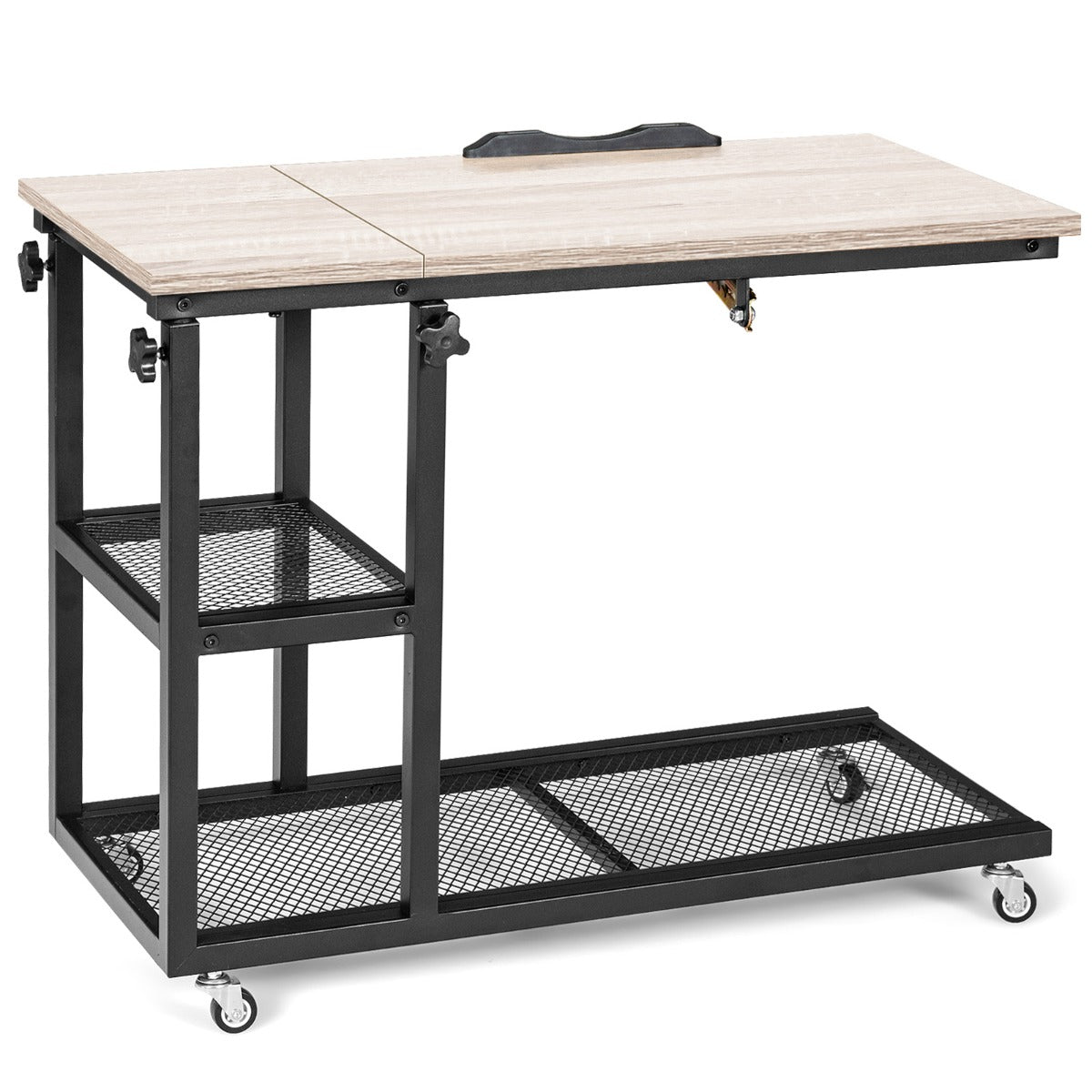Laptopbord – med förvarings sidobord höjd och lutningsjusterbart naturligt – 80 x 40 x 95 cm – Natur