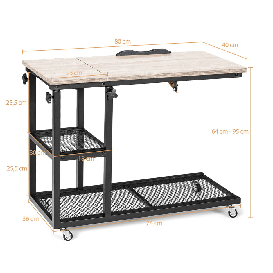 Laptopbord – med förvarings sidobord höjd och lutningsjusterbart naturligt – 80 x 40 x 95 cm – Natur