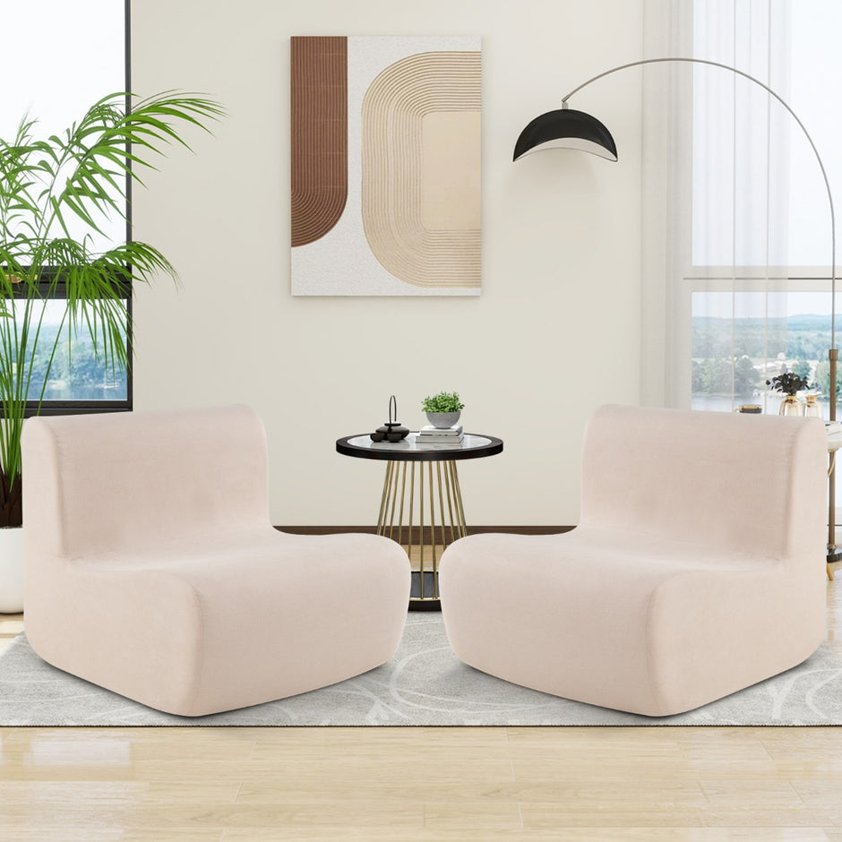 Golvfåtölj – med Ryggstöd och Mjuk Sammet Ergonomisk Golvstol – Beige