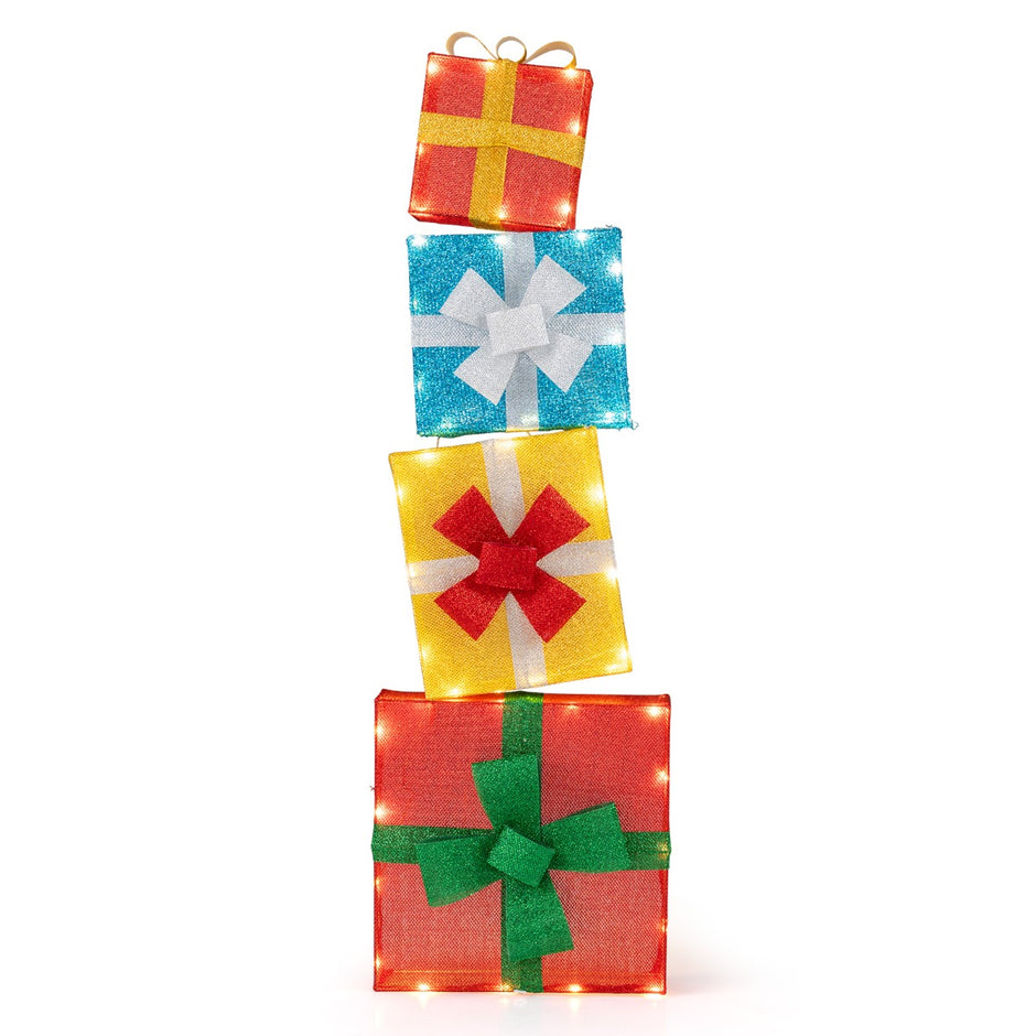 Belyst – Presentlåda 2D Juldekoration Set med LED Ljus staplad – 4 120 cm – Flerfärgad