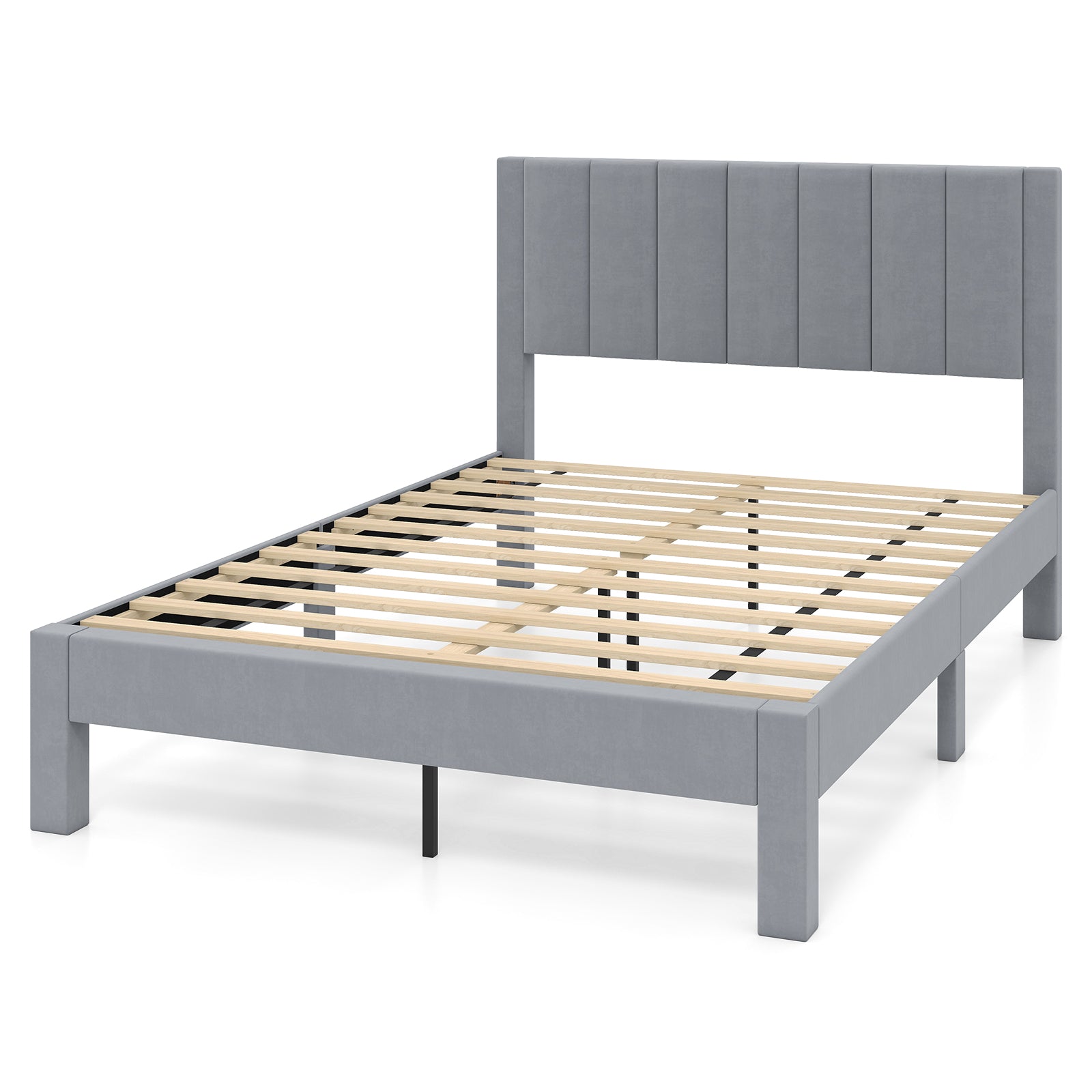 Sängram – för madrass, sammetstyg, vadderad plattformssäng – 200 x 140 cm – Grå