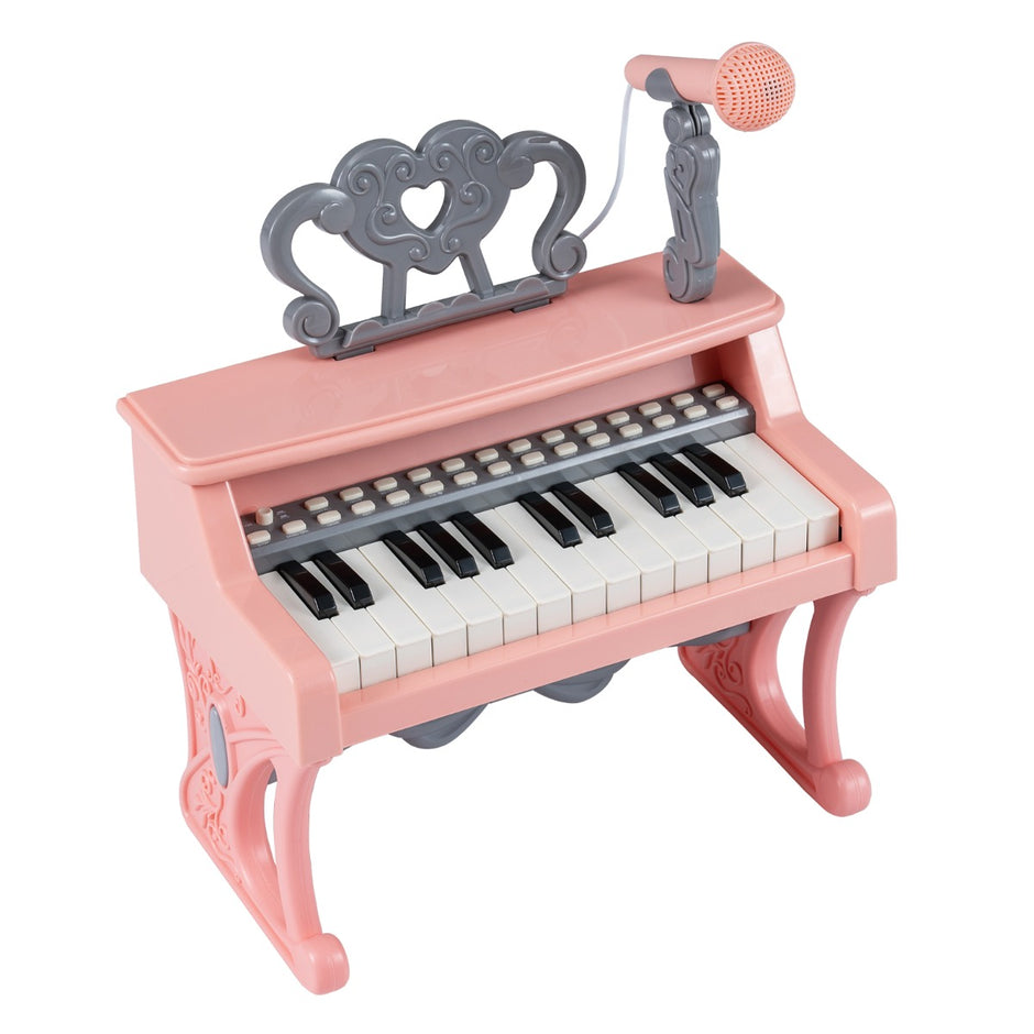 Mini – tangentbord med och notställ mikrofon barnpiano elektriskt – 25 – Rosa
