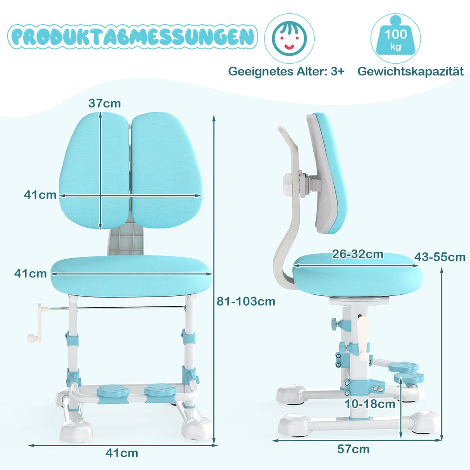 Barnskrivbord – med barnstol för skolbarn Ergonomisk – Blå