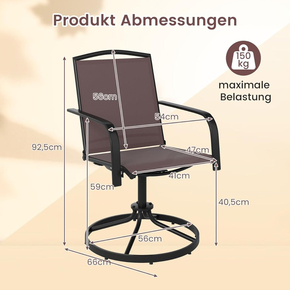 pack – 360° roterbara trädgårdsstolar med snabbtorkande tyg, terrassstolar bruna – 2 – Brun