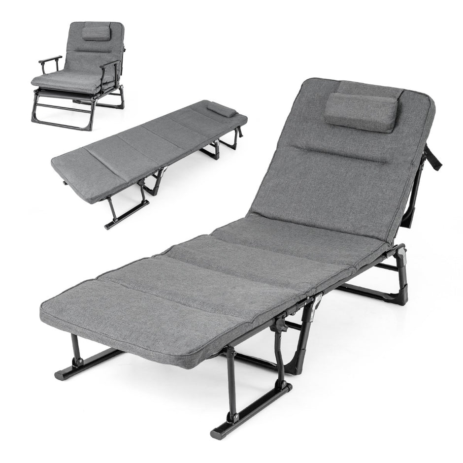 i – Trädgårdslounge med Huvudstöd och Justerbart Ryggstöd Vikbar Sollounge – 3 1 185 x 60,5 x 38 cm – Grå-svart