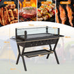 Kolgrill – med vindskydd, kryddställ och förvaring, campinggrill, grillyta av rostfritt stål, – 98 x 42 x 68 cm – Brun