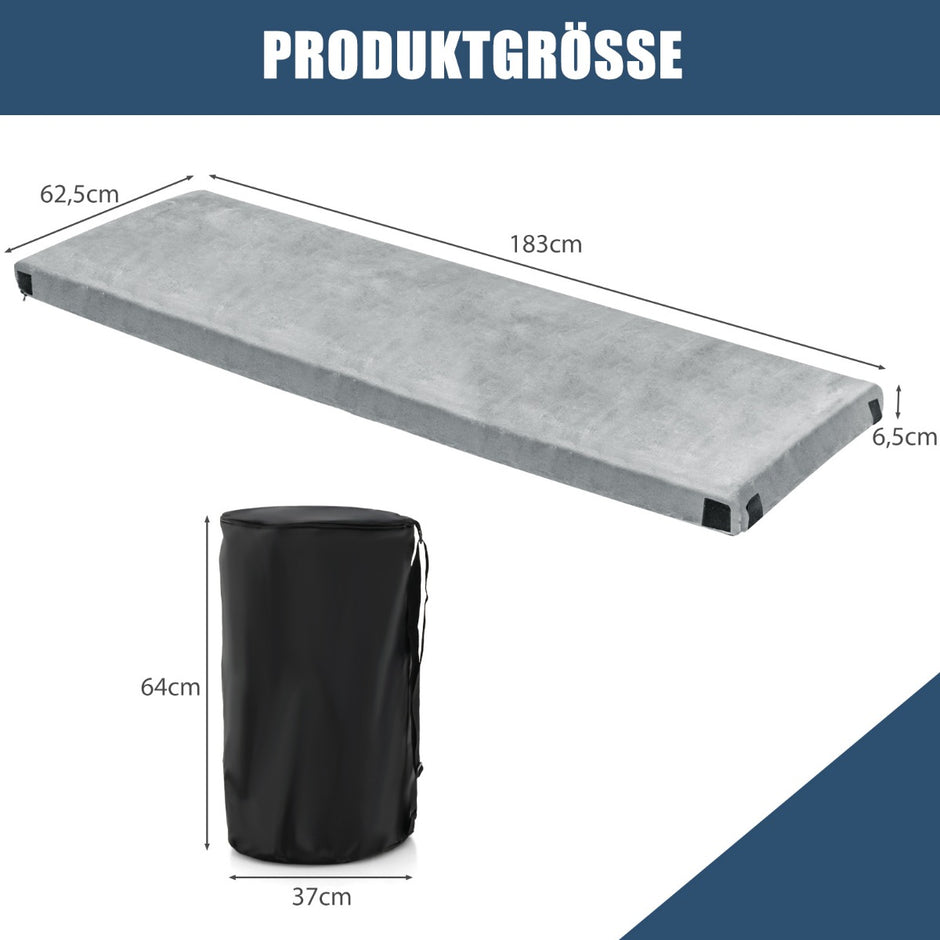 Camping – sovmatta Memory Foam Lätt med flanellskydd – 183 x 62,5 x 6,5 cm – Grå