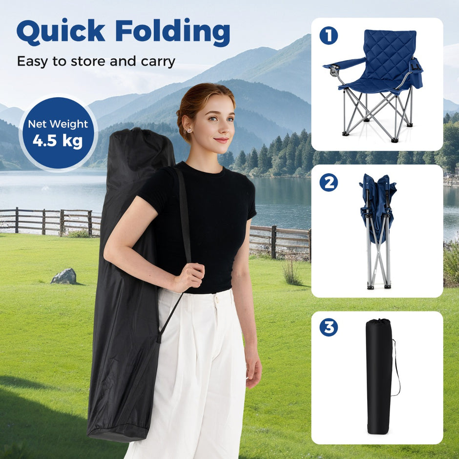 pack – hopfällbara campingstolar med kylväska och dryckeshållare, bärbar upp till kg, dämpad fiskestol – 2 227 – Blå