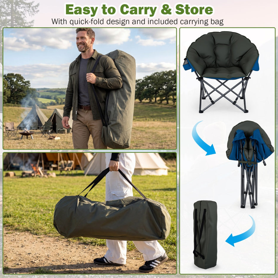 Hopbar – Campingstol Bärbar Polstrad Hopstol Extra Stor Fiskestol – 227 kg – Grön