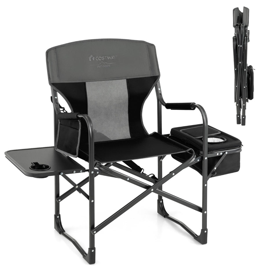 Campingstol – med sidobord kylväska och förvaringsväska – 113 x 56 x 98 cm – Svart