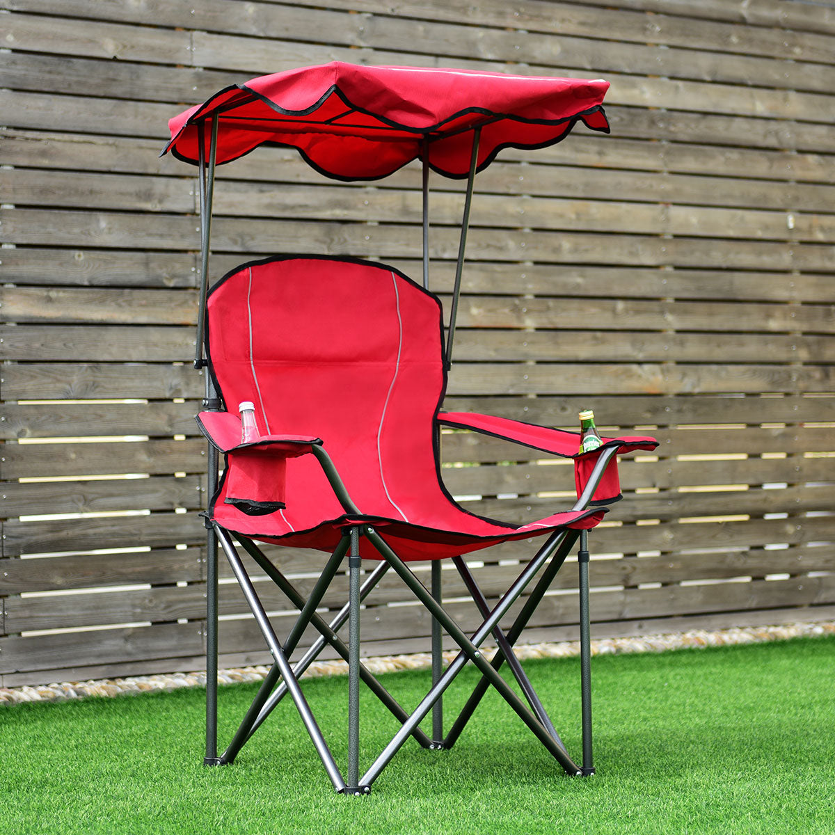 Fällbar – fiskestol med mugghållare för Patio Beach Camping – 96,5 x 67,5 x 130 cm – Röd