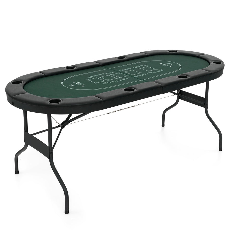 Hopfällbart – pokerbord för spelare spelbord med mugghållare och vadderat armstöd – 8 – Grön