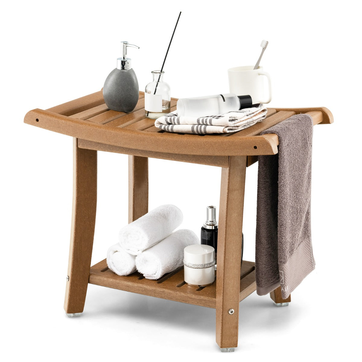 Duschbänk – Vattentät Duschpall med Böj Sits – 60,5 x 34 x 48 cm – Brun