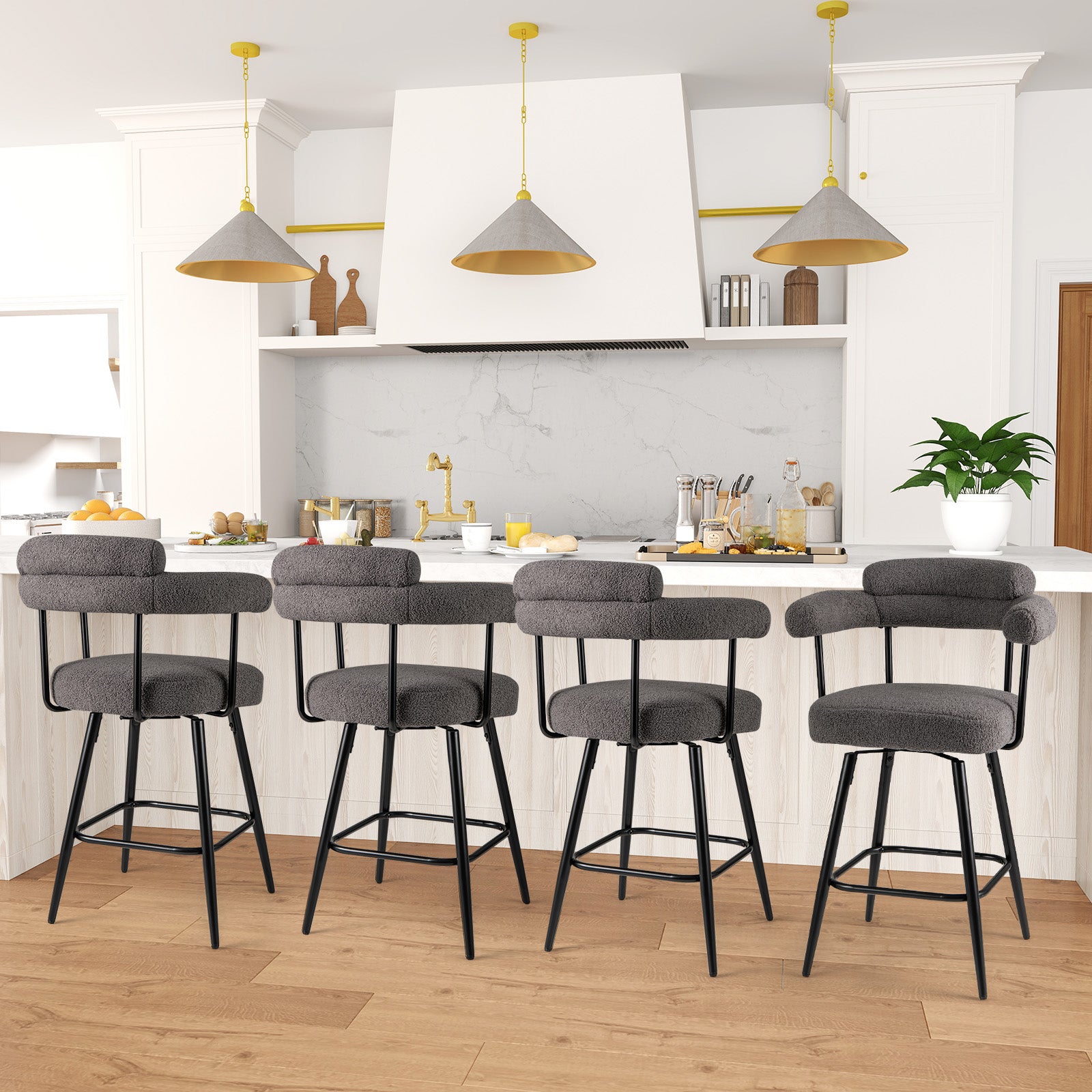pack – Barstolar Polstret 360° Svängbar Sittpall Bistrostol – 2 – Grå
