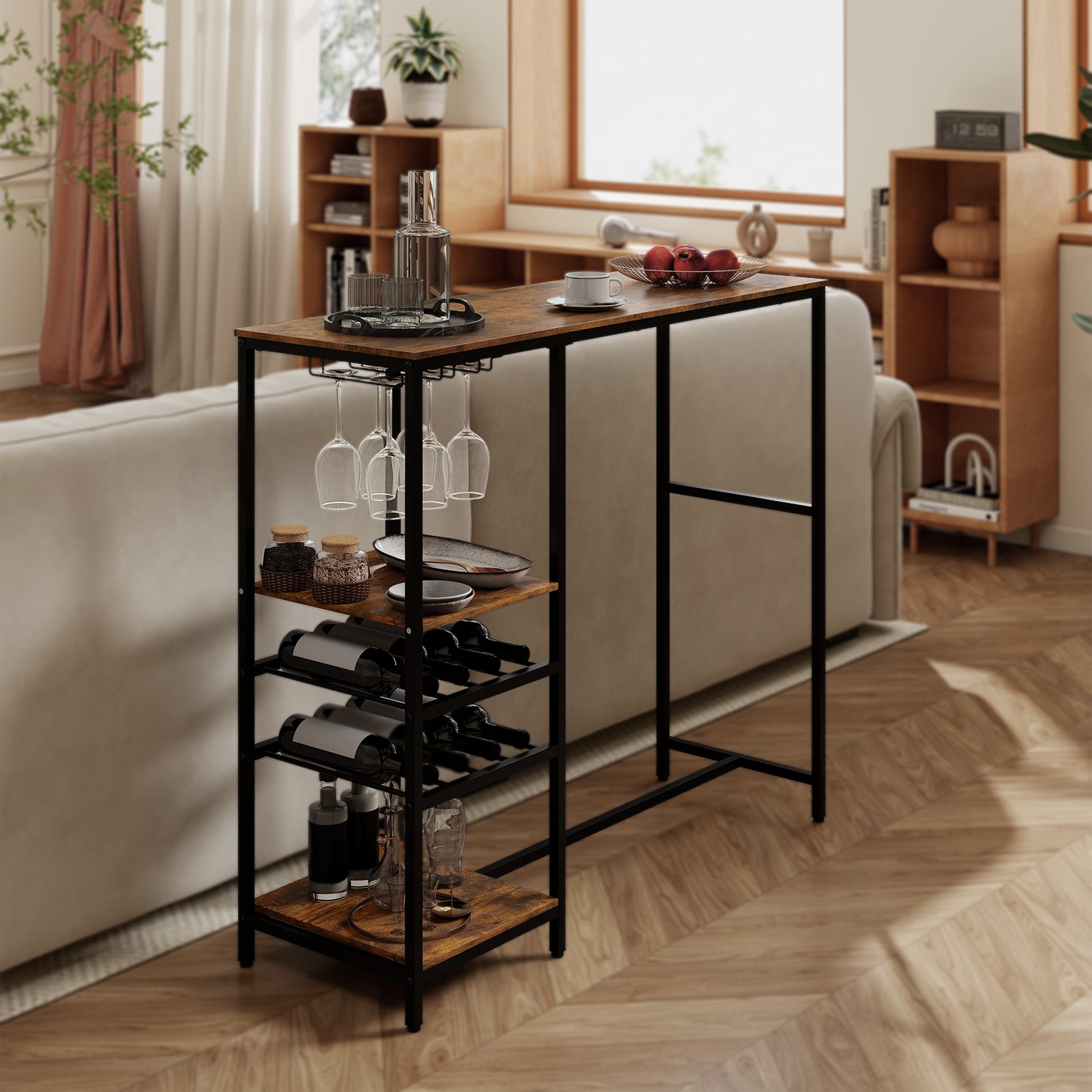 Kök – Bartabell med förvaringsfack och vinregaler glasställ Kökshylla Bar – Brun