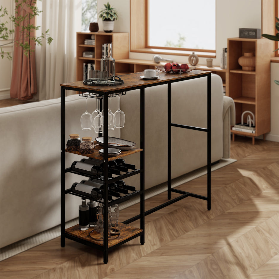 Kök – Bartabell med förvaringsfack och vinregaler glasställ Kökshylla Bar – Brun