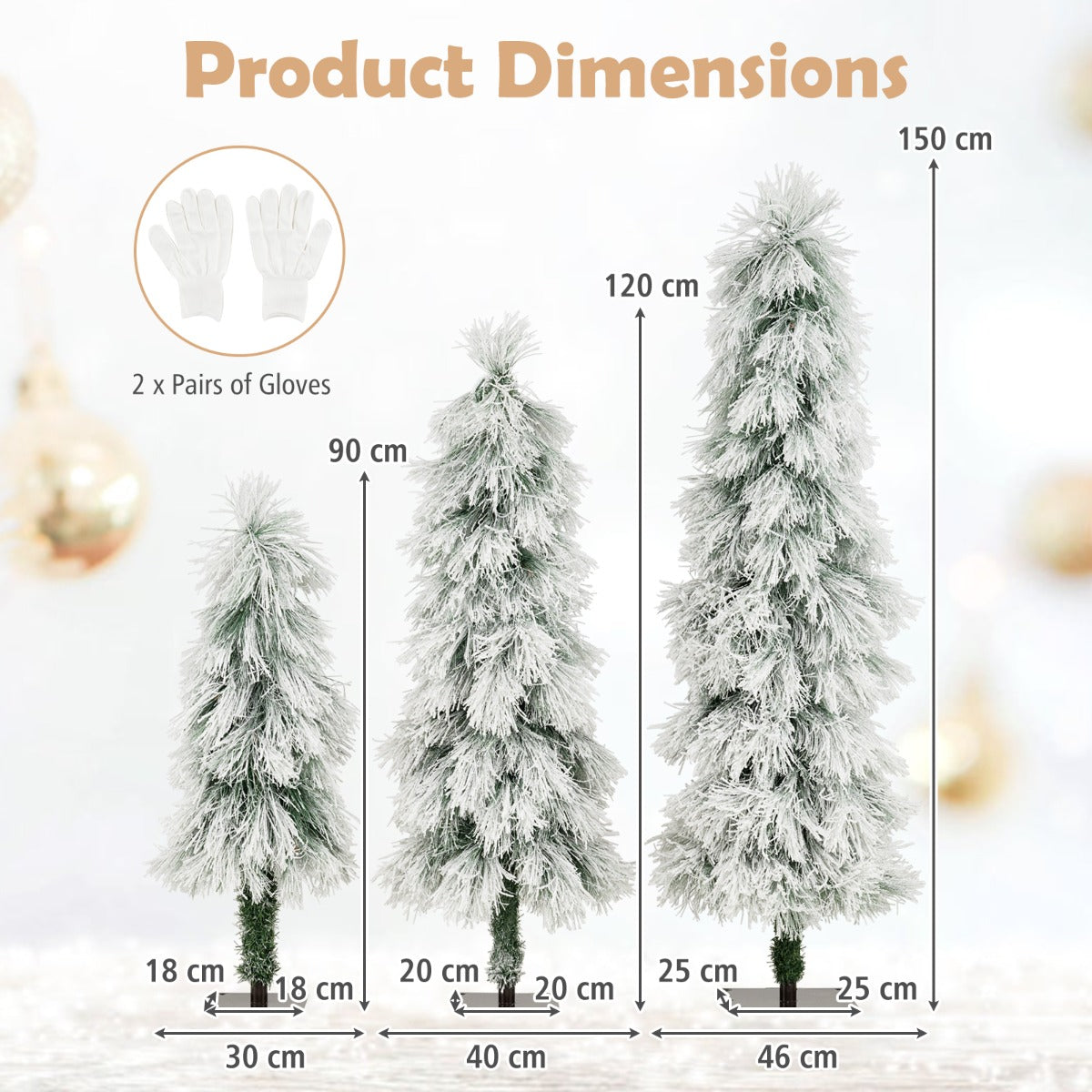 pack – konstgjorda julgranar cm, och med belysning, snöbeströdda grenar, gröna – 3 90 120 cm 150 cm – Grön