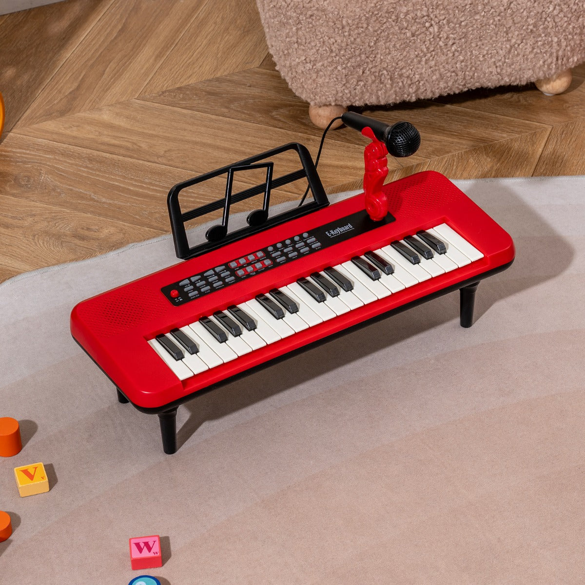 Tangent – Elektronisk Piano med Mikrofon och Notställ Avtagbar Ben – 37 – Röd