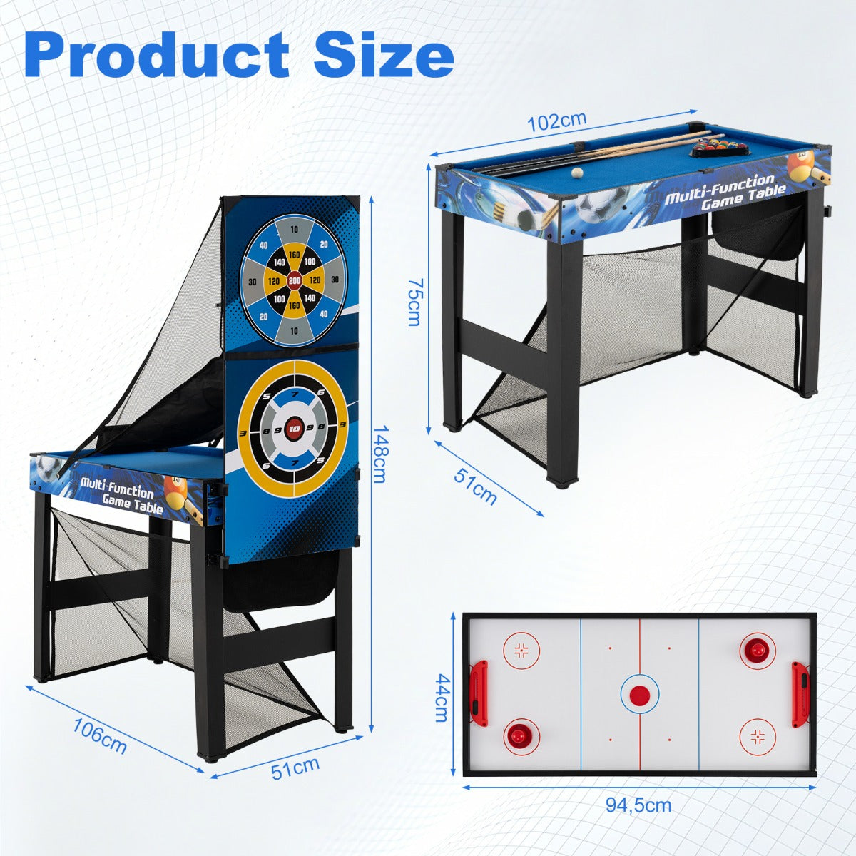 I – Kombi Speltavla Set Multi Med Billiard Hockey Bordtennis Basketboll Fotboll Skjuta Flipper Dart – 10 1 – Blå