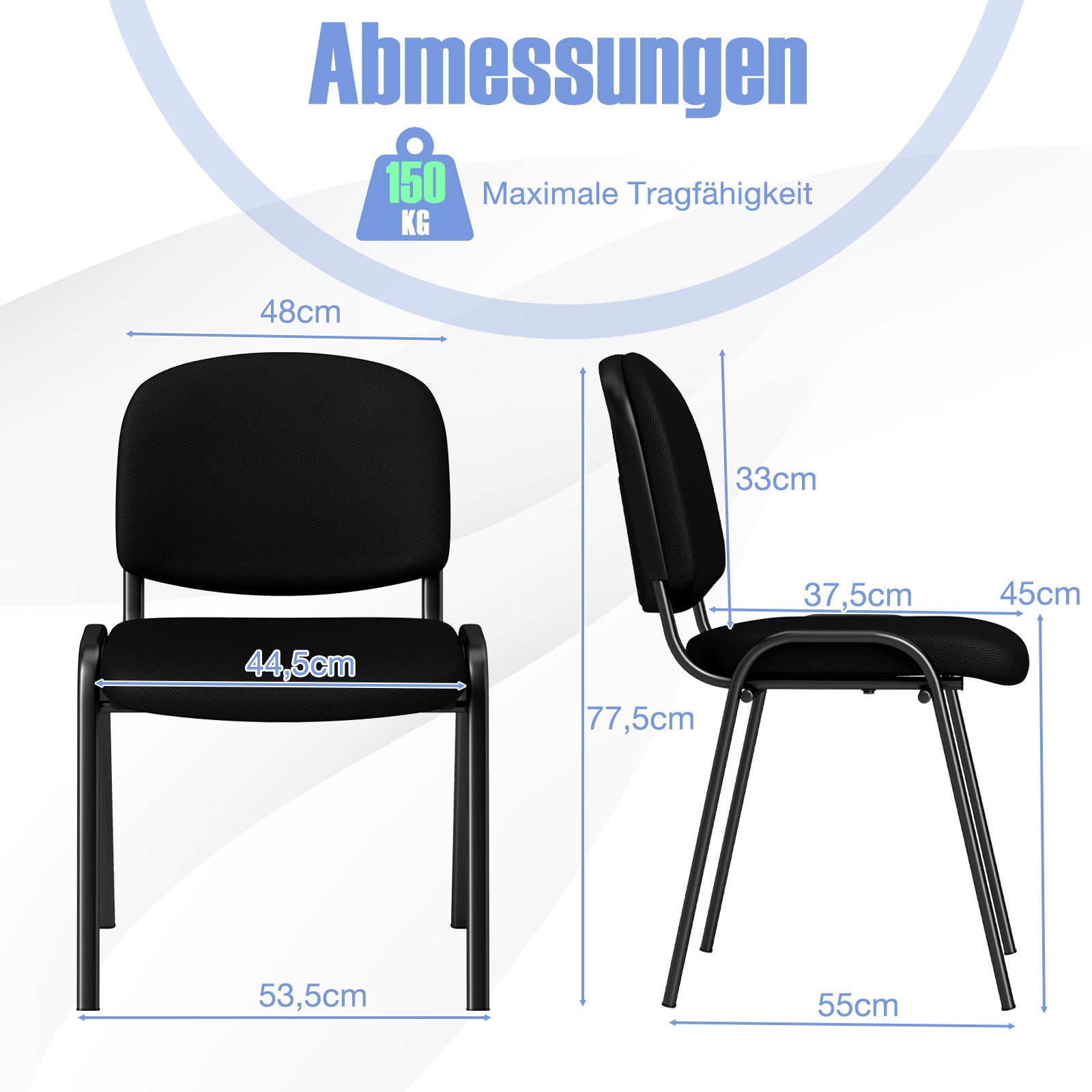 Set – med stapelbara receptionsstolar i vattenfallsits – 5 – Svart