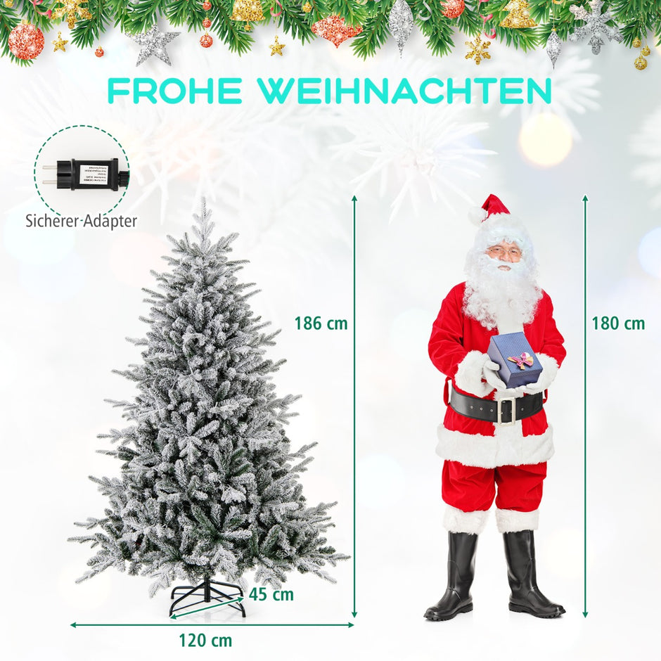 Konstgjord – julgran med flerfärgade LED ljus och flockad – 8 186 cm – Grön och vit