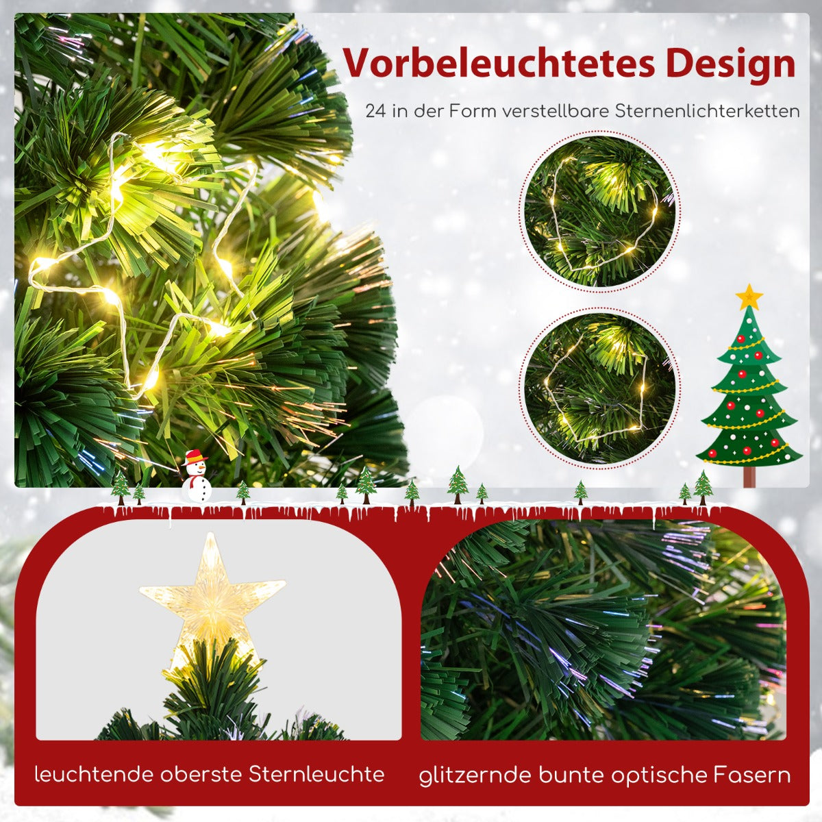 Konstgjord – julgran av glasfiber med belysning – 150 cm – Grön