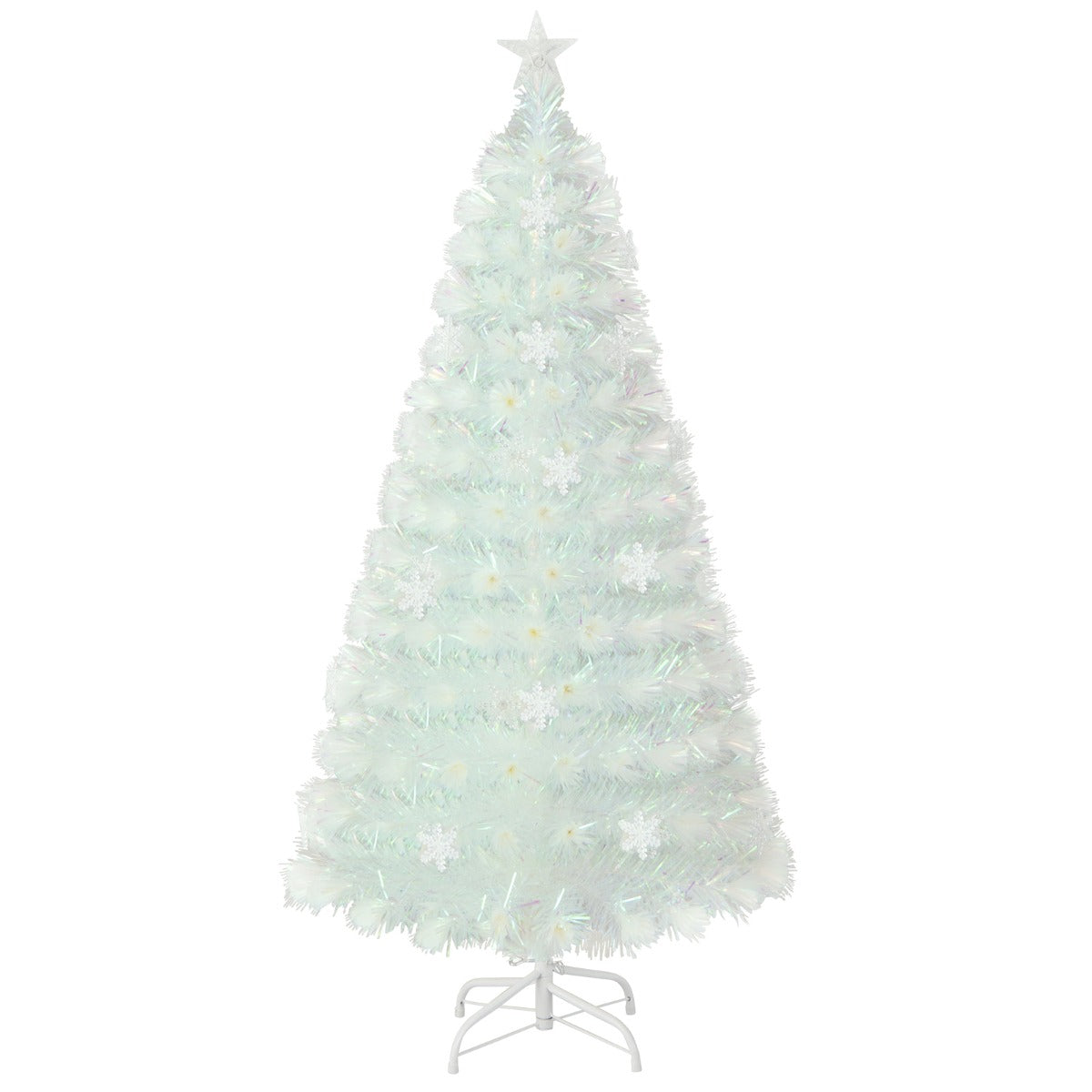 Konstgjord – julgran med färgglada LED lampor och Fiberoptik Star Topper – 150 cm – Vit