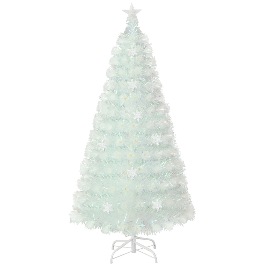 Konstgjord – julgran med färgglada LED lampor och Fiberoptik Star Topper – 120 cm – Vit