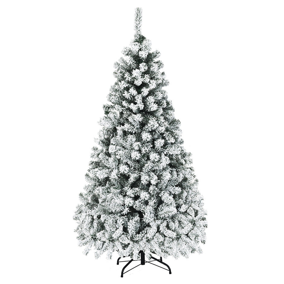 Julgran – med snö Premium PVC nålar LED ljus Konstgjorda jul – 180 cm – Grön och vit