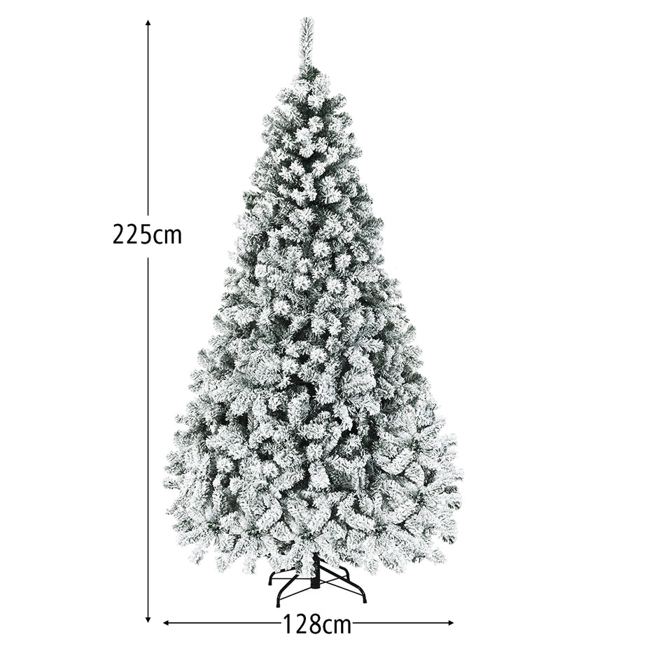 Konstgjord – julgran med snö och varmvita LED lampor PVC nålar – 225 cm – Grön och vit