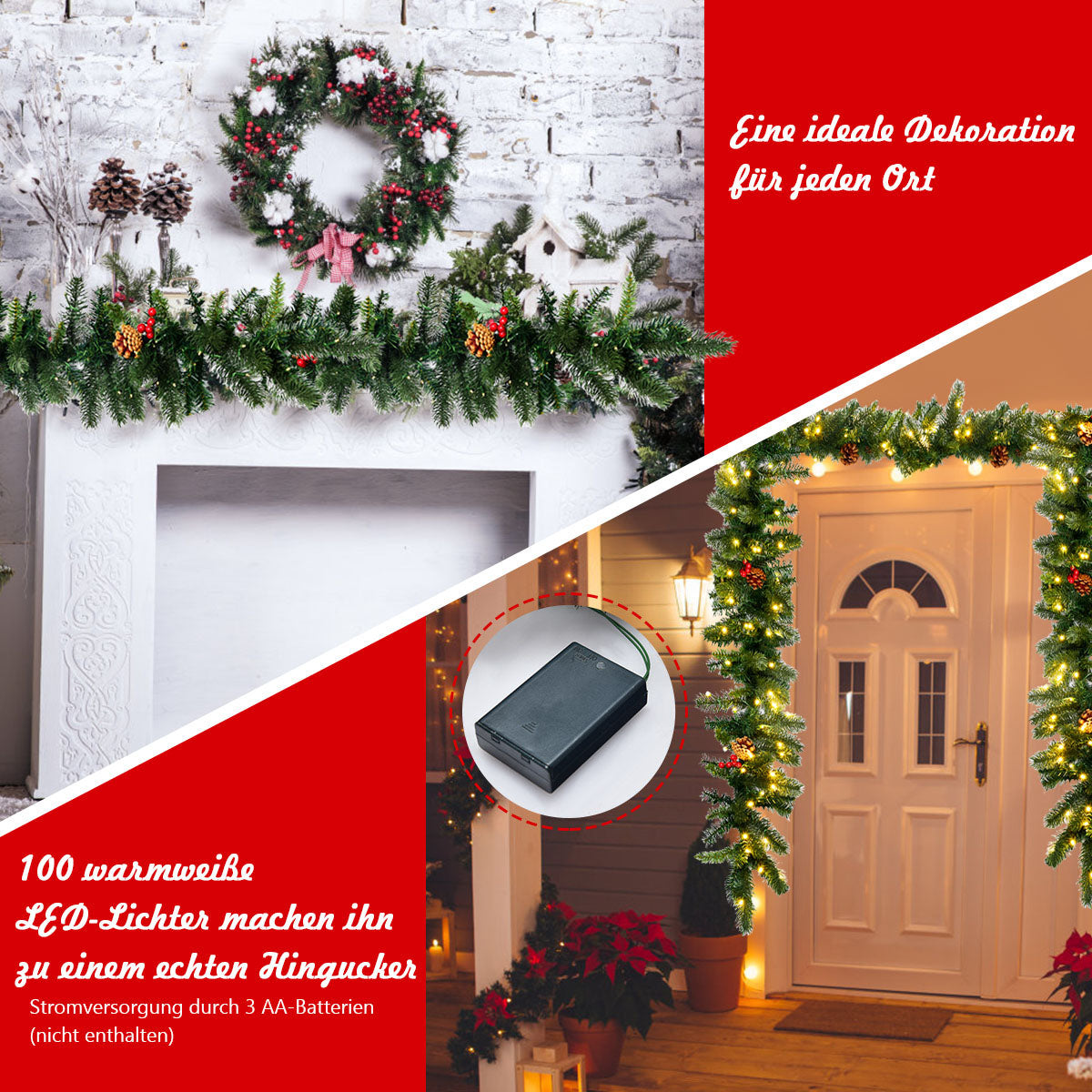 Lång – upplyst julgirlang Konstgjord Grangirlang – 270 cm – Grön