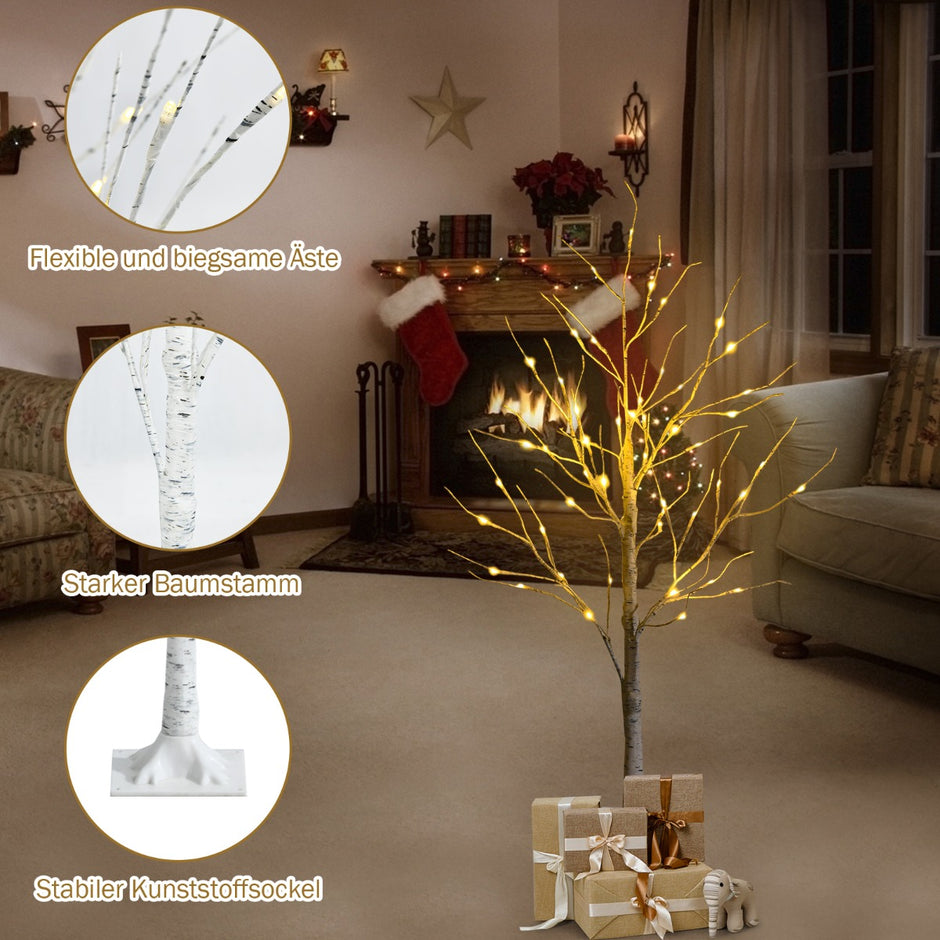 Upplyst – konstgjord björk med varma vita LED lampor – 48 120 cm – Vit