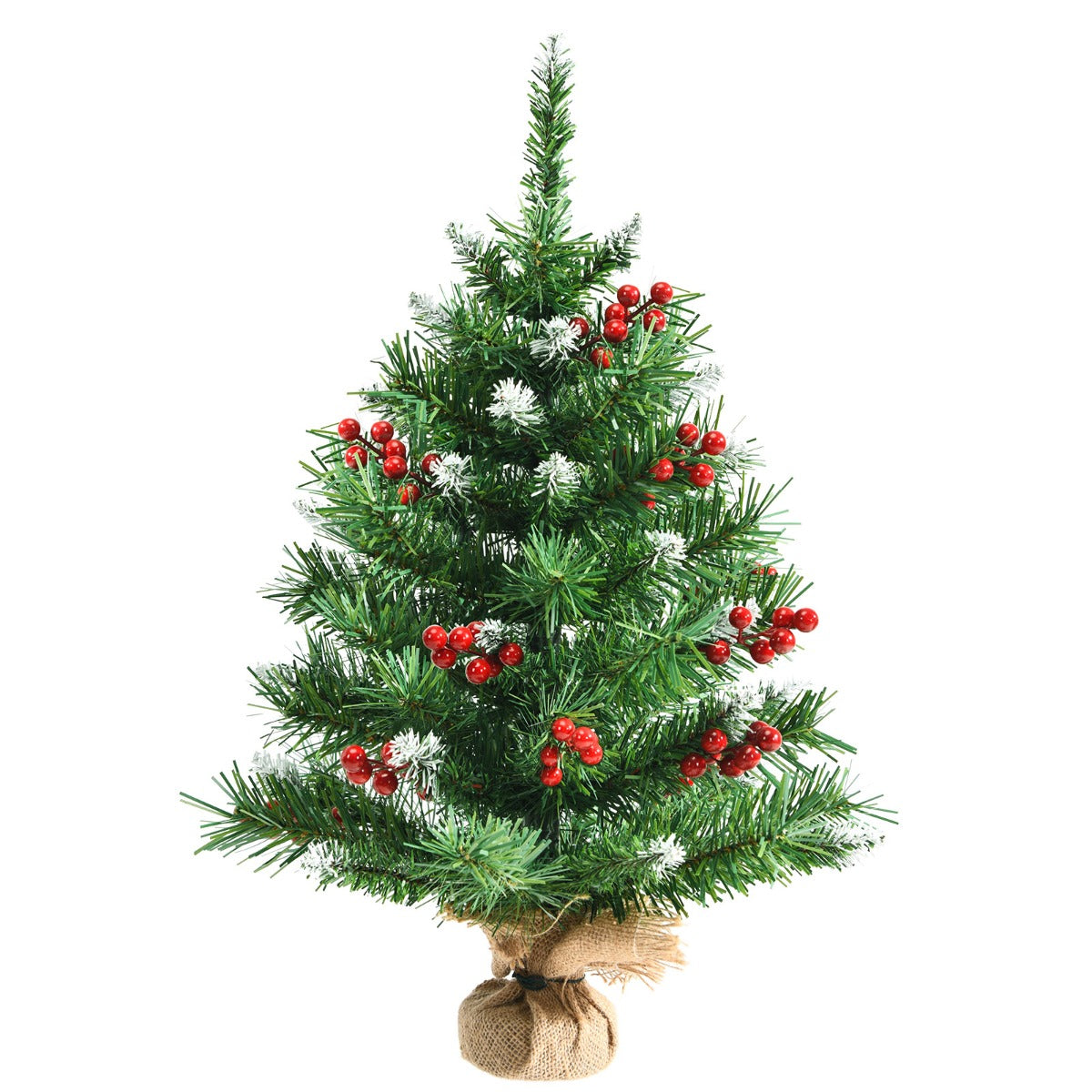 Högt – bord Julgran Realistisk med PVC grenar och bär – 60 cm – Grön