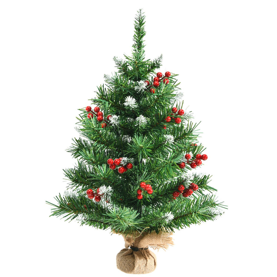 Högt – bord Julgran Realistisk med PVC grenar och bär – 60 cm – Grön