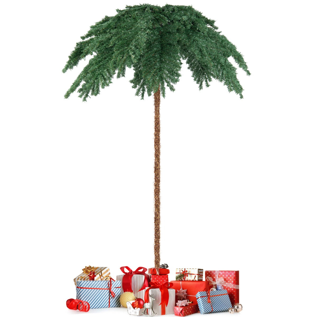 Konstgjord – tropisk julpalm med varma vita LED lampor och grentips – 250 813 180 cm – Grön