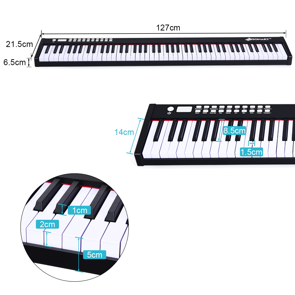 tangenters – digitalpianotangentbord Elektronisk pianoklaviaturväska – 88 – Svart och vit
