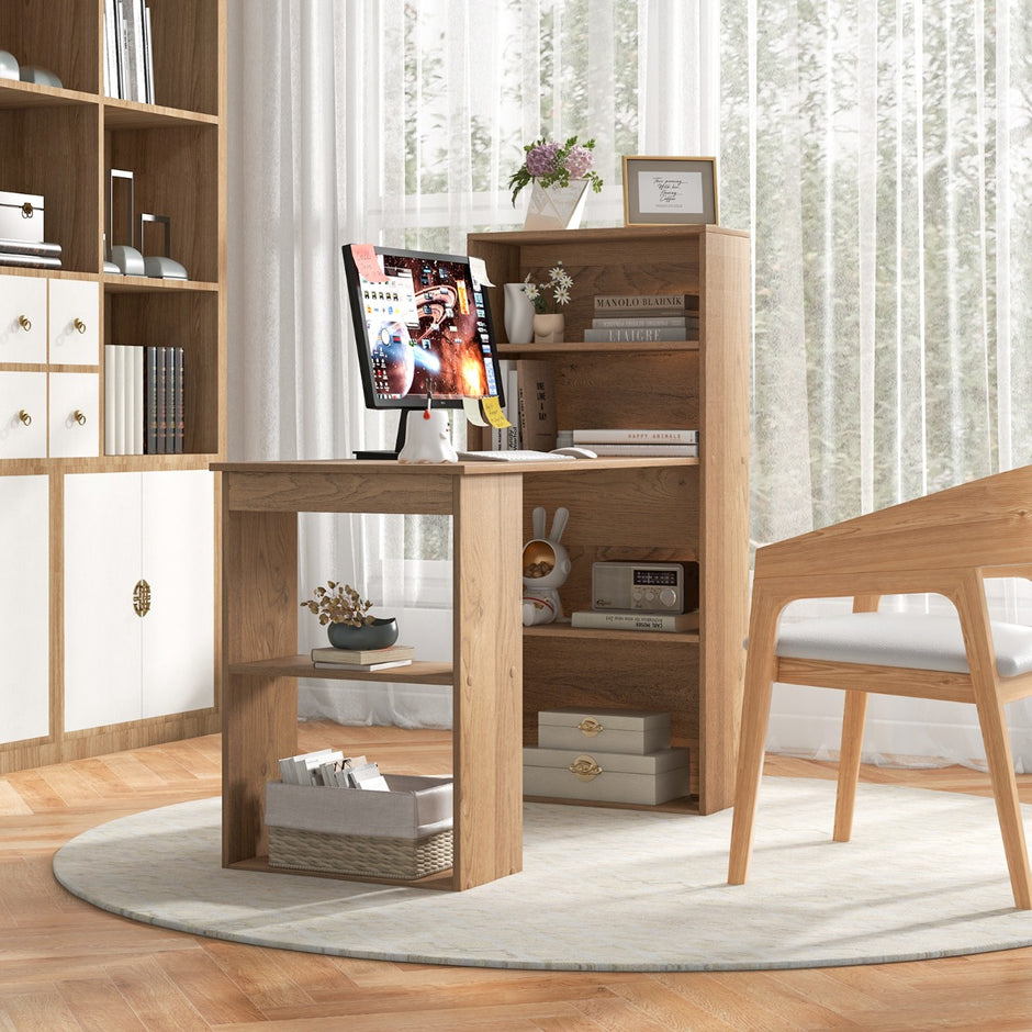 Skrivbord – med bokhylla Datorbord hyllor PC Kontorsbord naturell – 6 – Natur