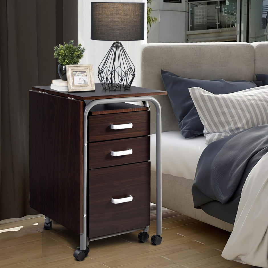 Fällbart – datorbord Rullande kontorsbord med metallram – 105 x 50 x 75 cm – Brun