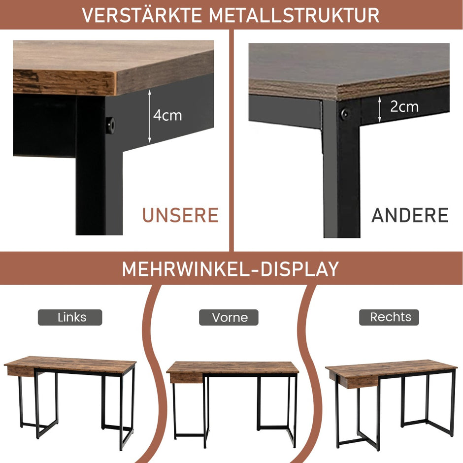 Långt – datorbord med låda och justerbara kuddar datorskrivbord rustikt brunt – 120 cm – Rustik brun