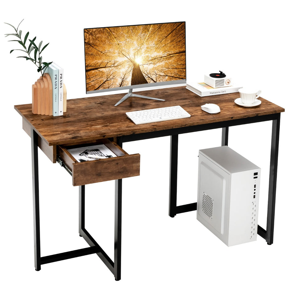 Långt – datorbord med låda och justerbara kuddar datorskrivbord rustikt brunt – 120 cm – Rustik brun