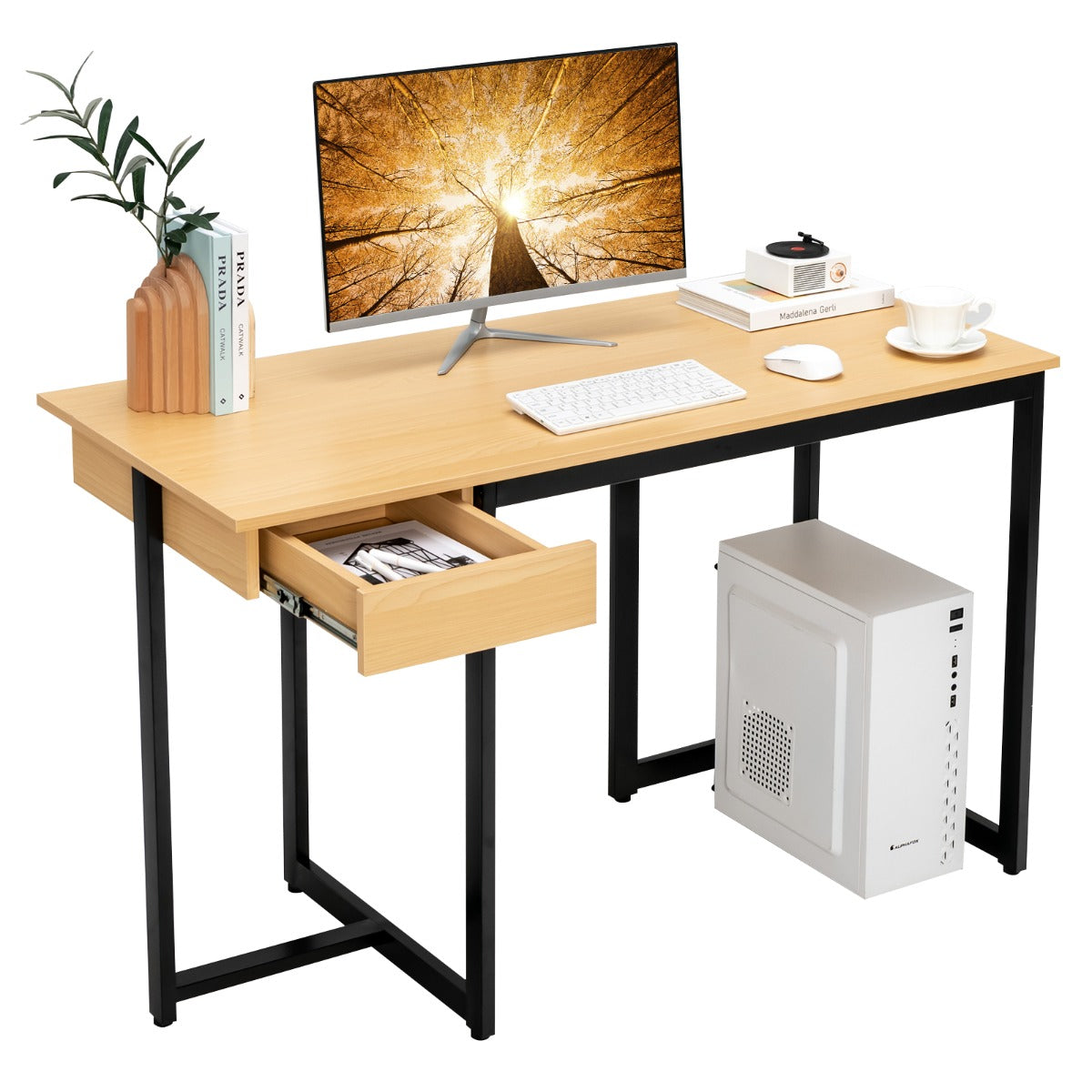 Långt – datorbord med låda och justerbara kuddar Naturell – 120 cm – Natur