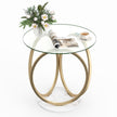 Minimalistisk – glasbord med geometrisk guldfärgad metallringsställ, modern soffbord – Guld
