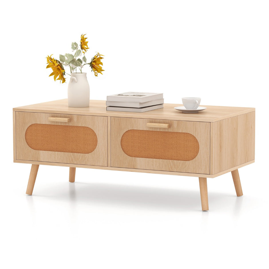 Soffbord – rotting vardagsrumsbord med lådor – 2 100 x 50 x 41 cm – Natur