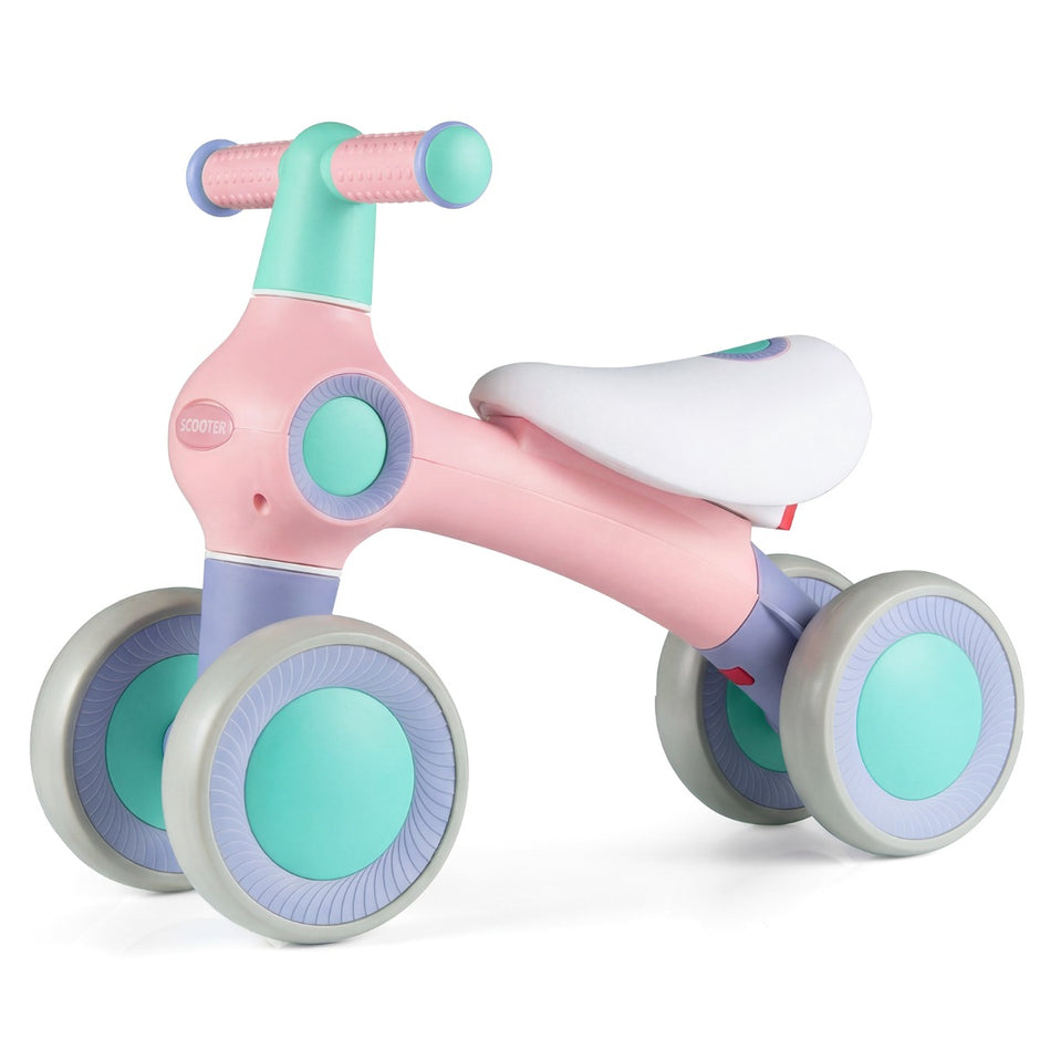 Barncykel – utan pedal med justerbart mjukt säte och ljudlösa hjul – 4 – Rosa