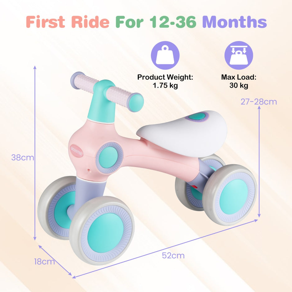 Barncykel – utan pedal med justerbart mjukt säte och ljudlösa hjul – 4 – Rosa