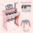 Mini – tangentbord med pall och notställ mikrofon elektriskt piano – 25 – Rosa